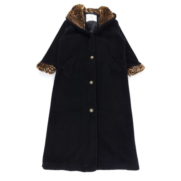 NILS Resort Collection Long Fleece Fur Hoodie Duster Coat Animal Cheetah 90s Y2k - Picture 1 of 7